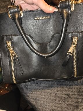 Big Buddha Black Satchel with Gold Hardware and Dual Zip Accents